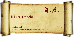 Miks Árpád névjegykártya